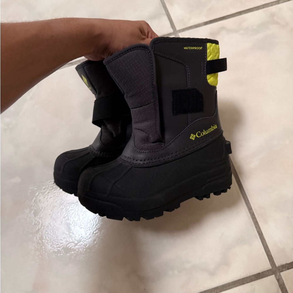 Columbia Kids Black and Neon Yellow Snow Boots